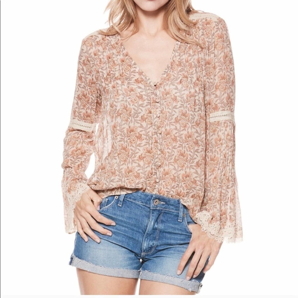 PAIGE Clio Floral Silk Desert Sunrise Blouse
